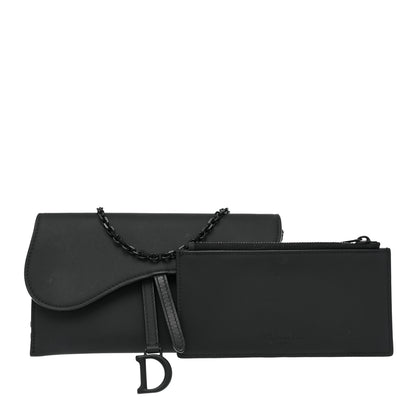 Christian Dior Ultra Matte Calfskin Saddle Chain Wallet Pouch Black 1 of 18