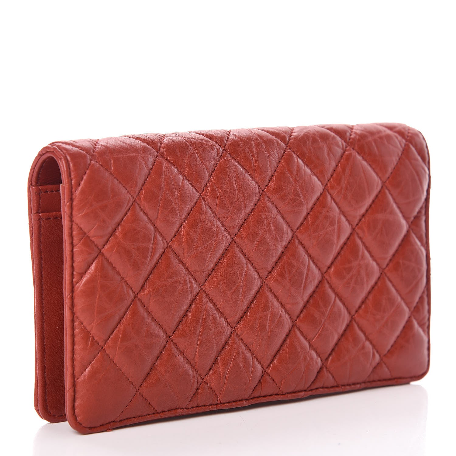 Chanel Aged Calfskin Quilted Reissue Yen Wallet Red 3 of 9