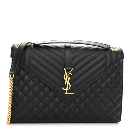 Saint Laurent Grain De Poudre Textured Mixed Matelasse Large Triquilt Monogram Satchel Black 1 of 12