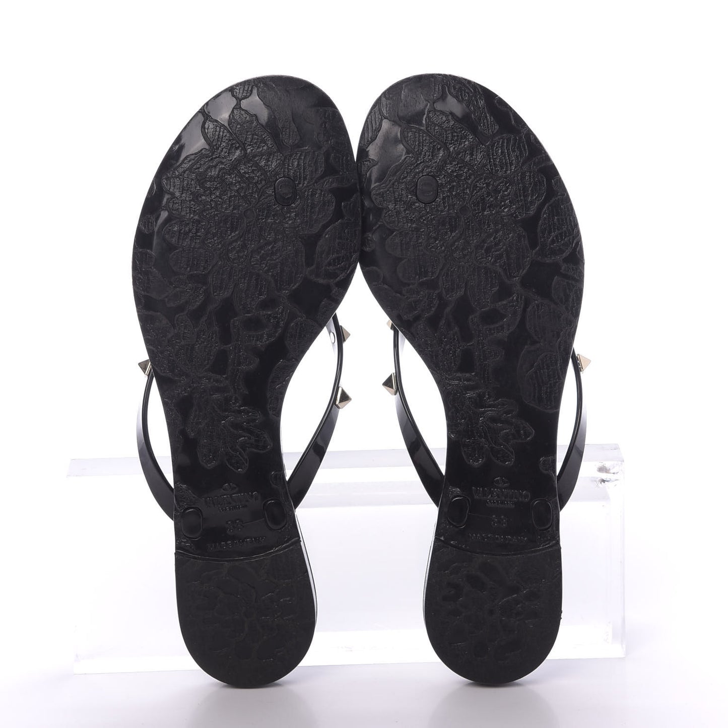 PVC Jelly Rockstud Bow Thong Sandals 38 Black