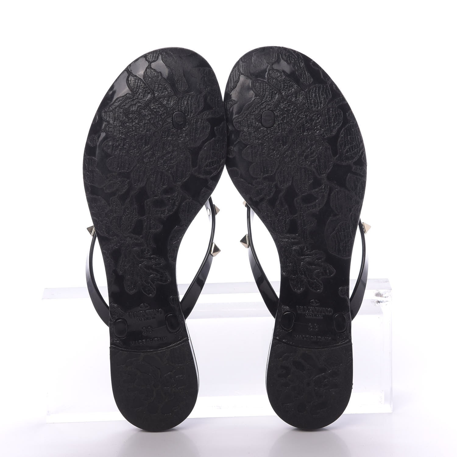 Valentino Garavani PVC Jelly Rockstud Bow Thong Sandals 38 Black 6 of 9