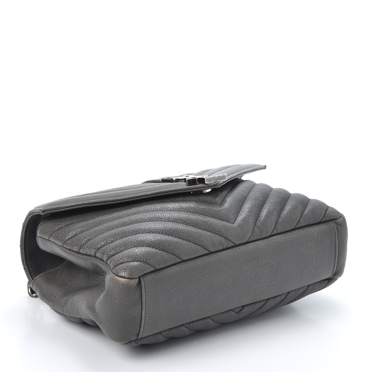 Sheepskin Matelasse Chevron Monogram Medium College Bag Asphalt