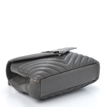 Saint Laurent Sheepskin Matelasse Chevron Monogram Medium College Bag Asphalt 3 of 13
