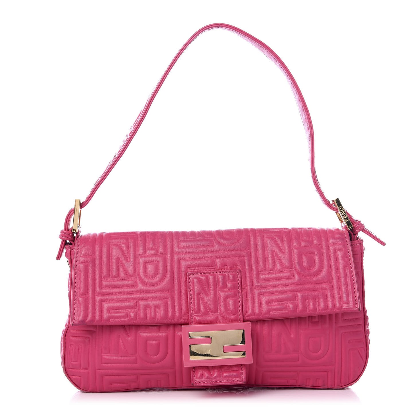 Nappa Logo Embossed Baguette Fuchsia