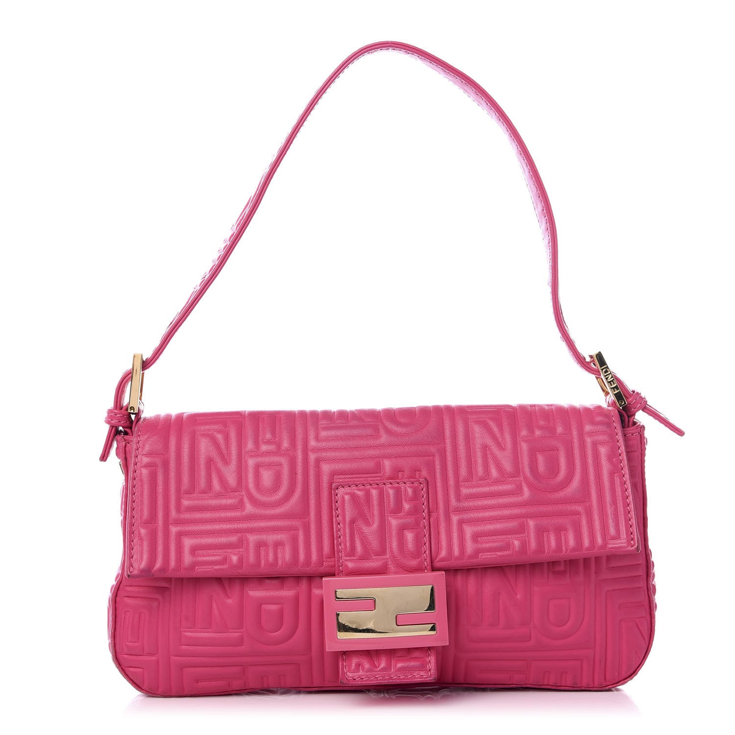Fendi Nappa Logo Embossed Baguette Fuchsia 1 of 8