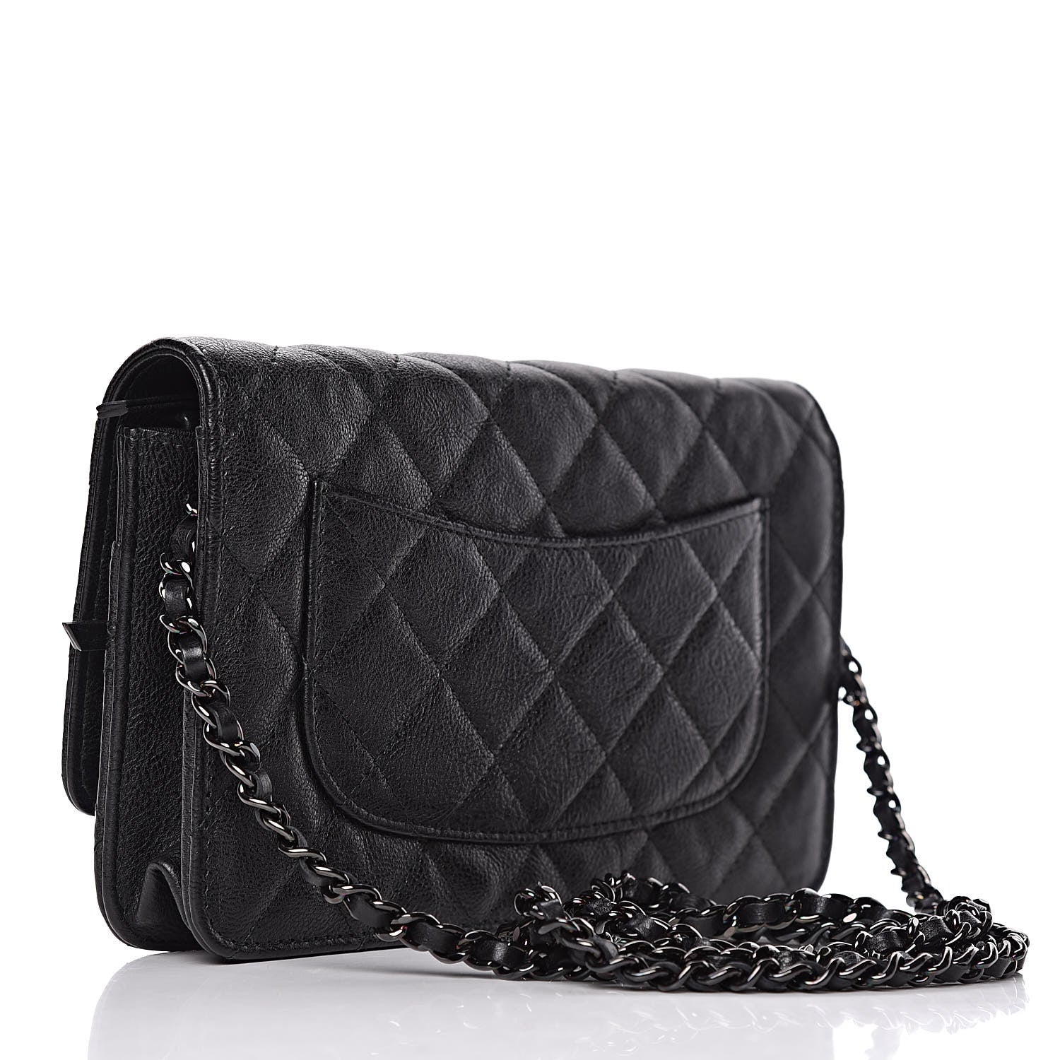 Chanel Crumpled Calfskin Quilted Wallet On Chain WOC So Black 3 of 14