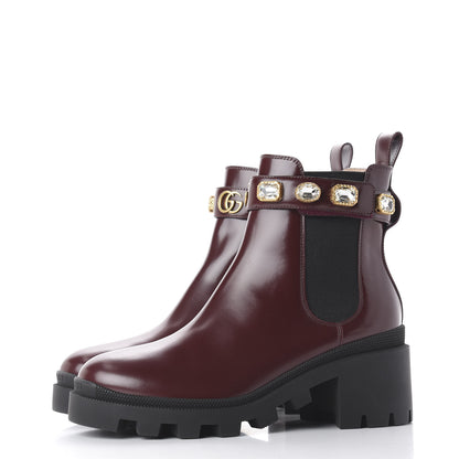 Gucci Calfskin Crystal GG Trip Chelsea Ankle Boots 39.5 Vintage Bordeaux 2 of 10