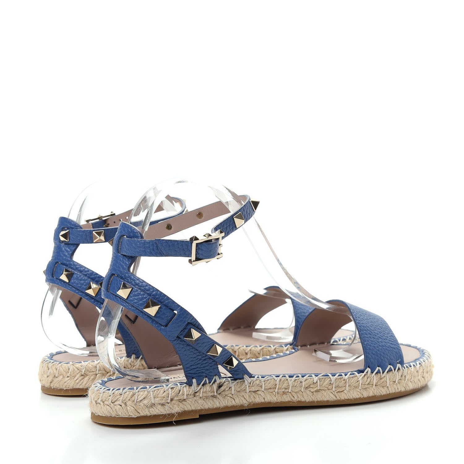 Valentino Garavani Grained Calfskin Rockstud Ankle Strap Espadrille Flat Sandals 40 Baltique 4 of 10