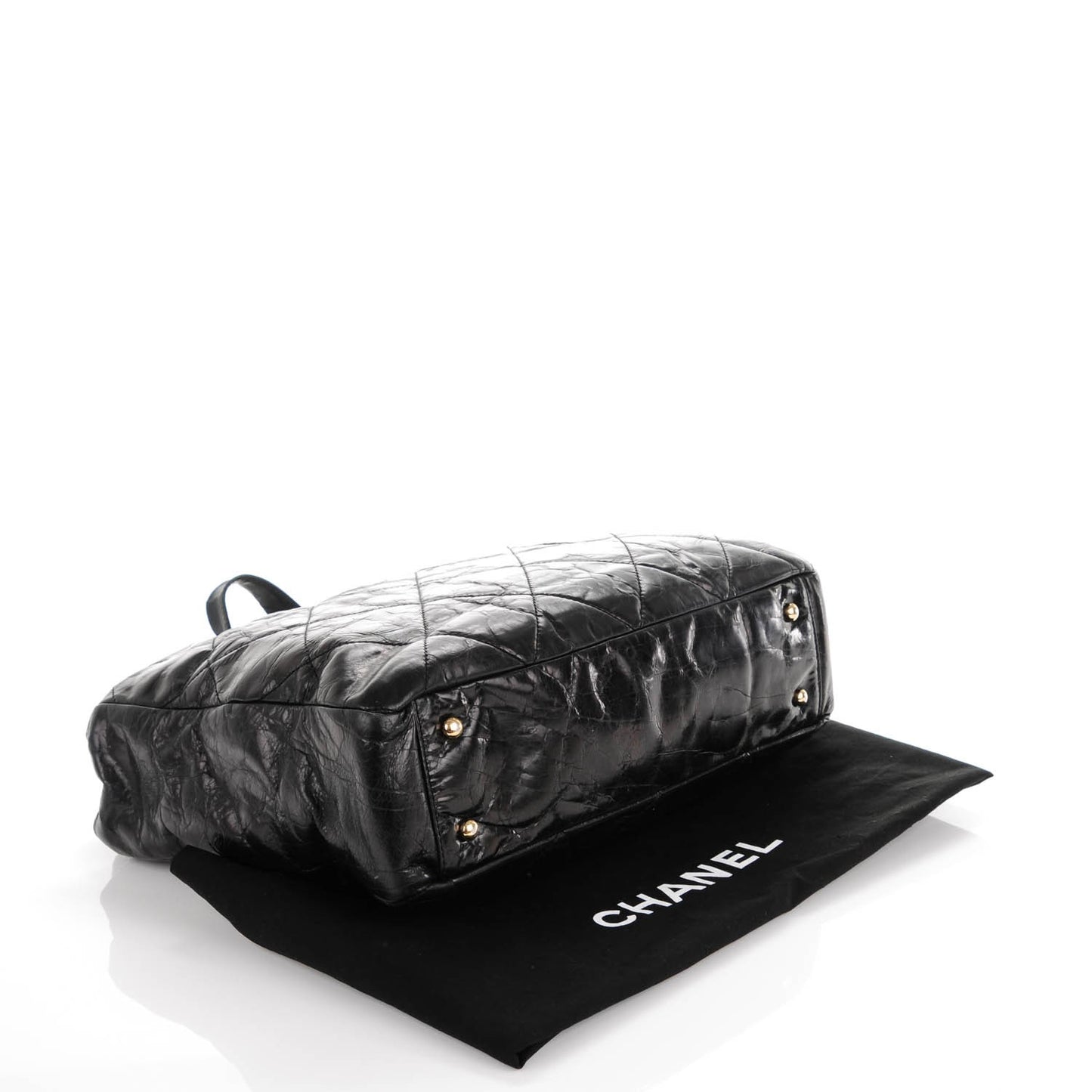 Glazed Calfskin Quilted Tweed Portobello Tote Black White