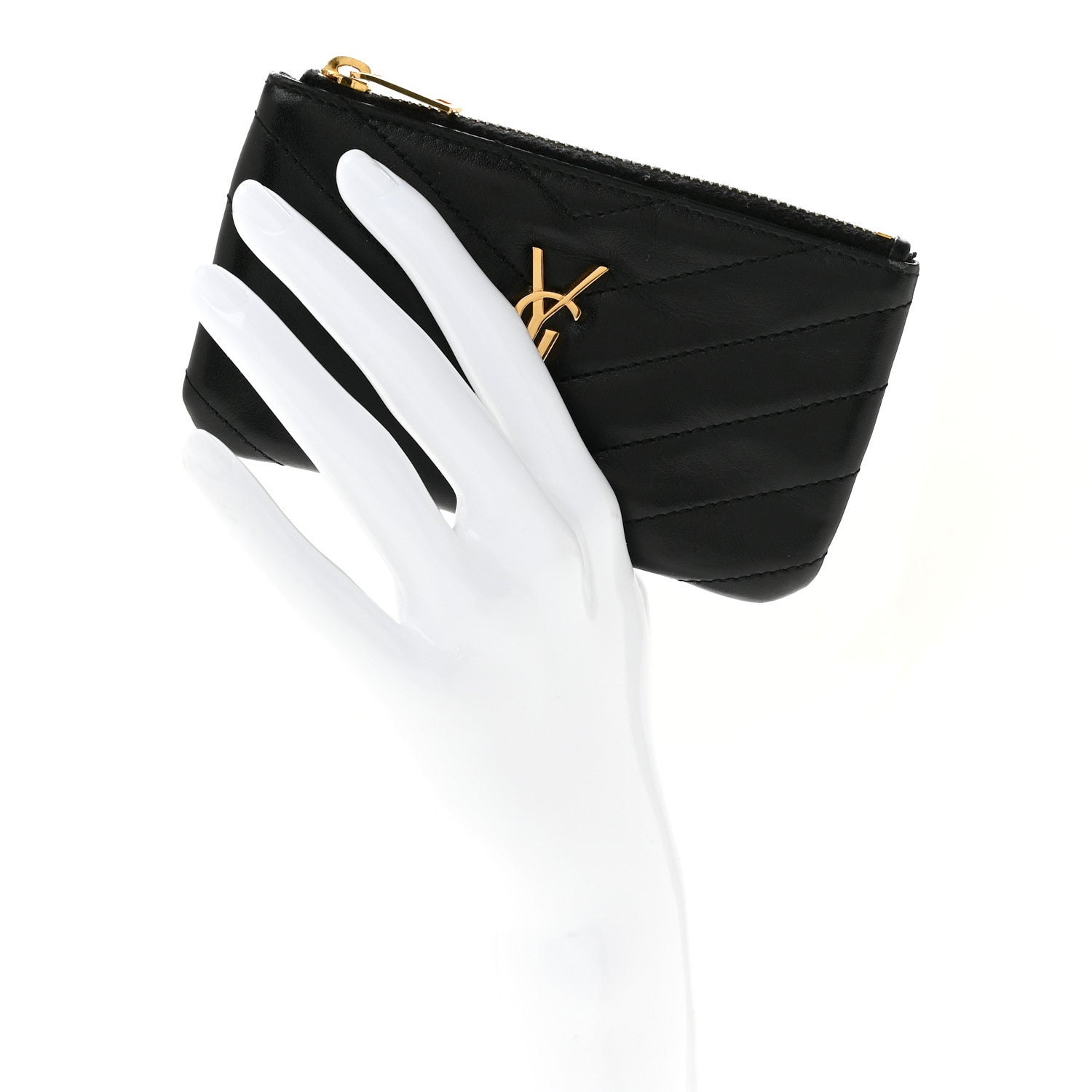 Saint Laurent Calfskin Matelasse Monogram Key Pouch Black 2 of 10