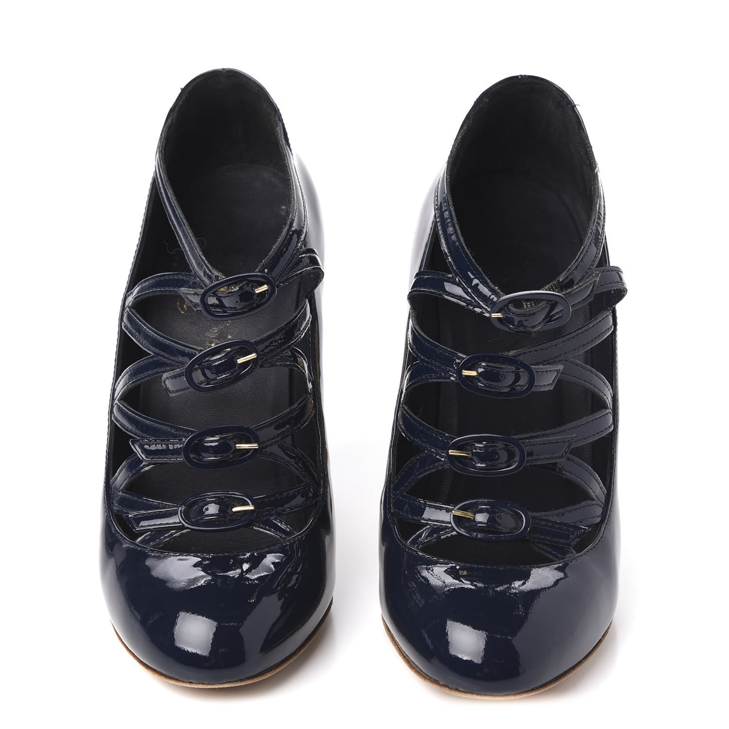 Patent Calfskin Quilted CC Strap Pumps 35 Navy Gold
