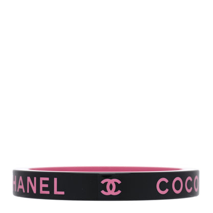 Chanel Resin Logo Bangle Bracelet Pink Black 1 of 3