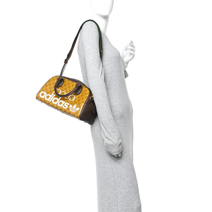 Gucci X ADIDAS Crystal Vintage Monogram Textured Dollar Calfskin Web Trefoil Logo Mini Bowling Bag Mid Natural Nut Off White New Acero 2 of 10