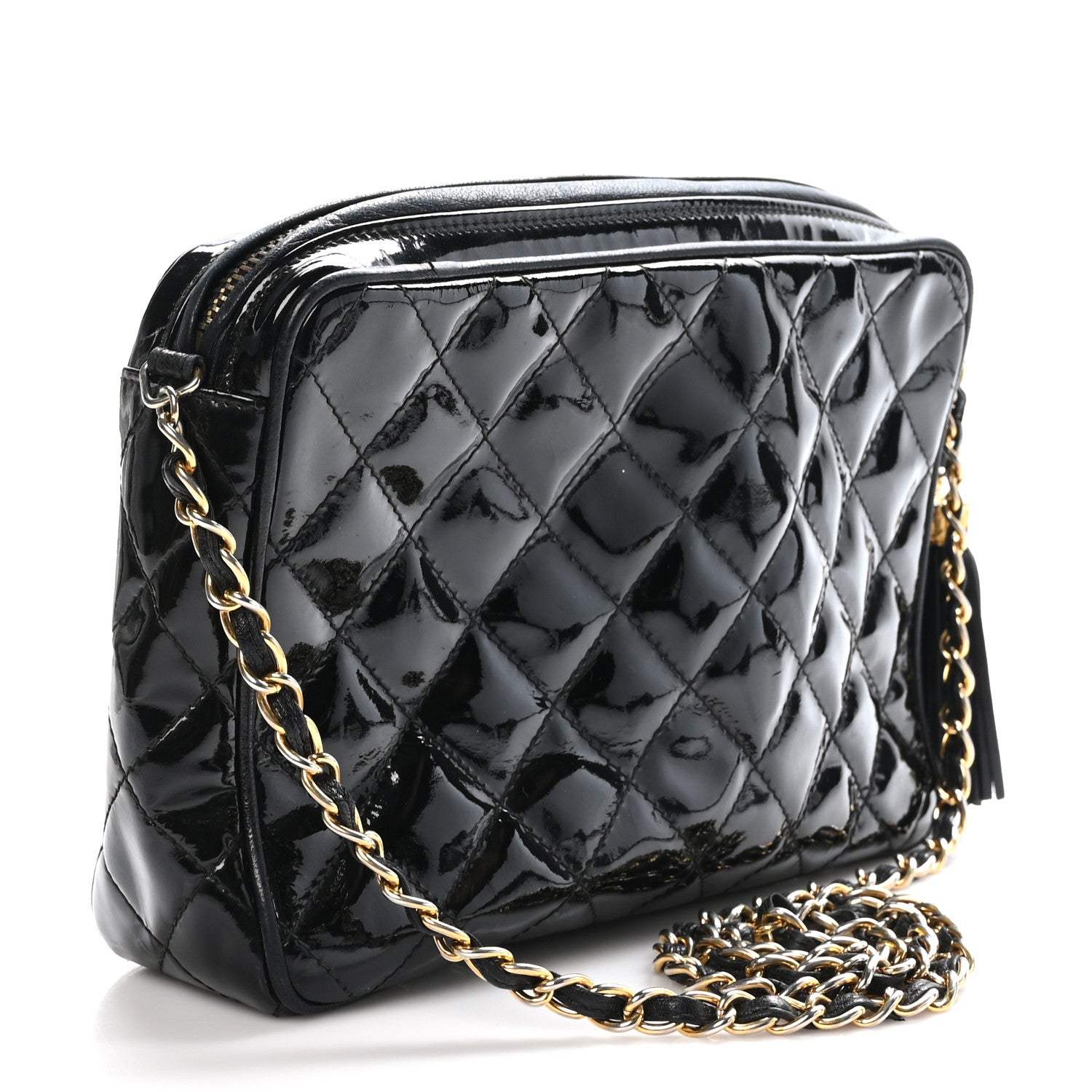 Chanel Patent Quilted Tassel Camera Case Black 3 of 11