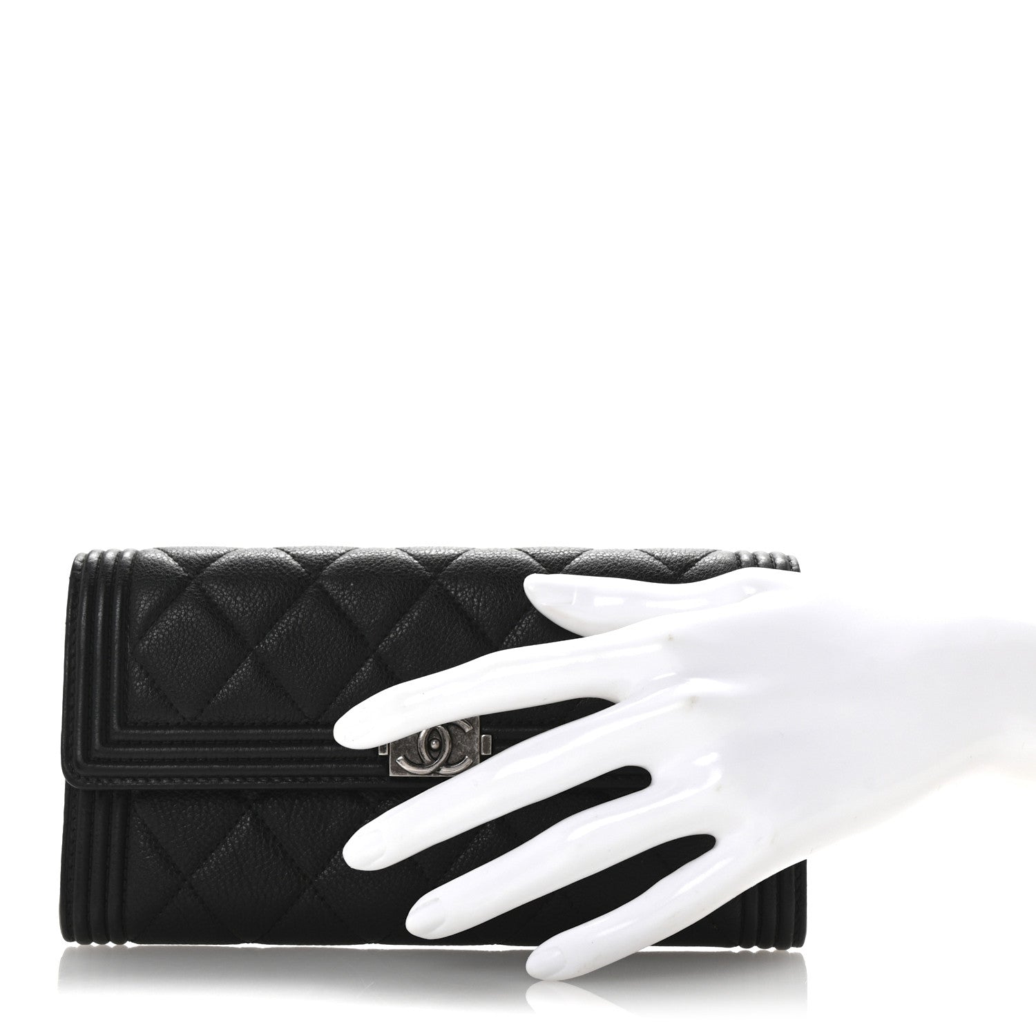 Chanel Calfskin Quilted Large Boy Gusset Flap Wallet Black 2 of 12
