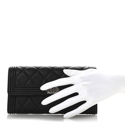 Chanel Calfskin Quilted Large Boy Gusset Flap Wallet Black 2 of 12