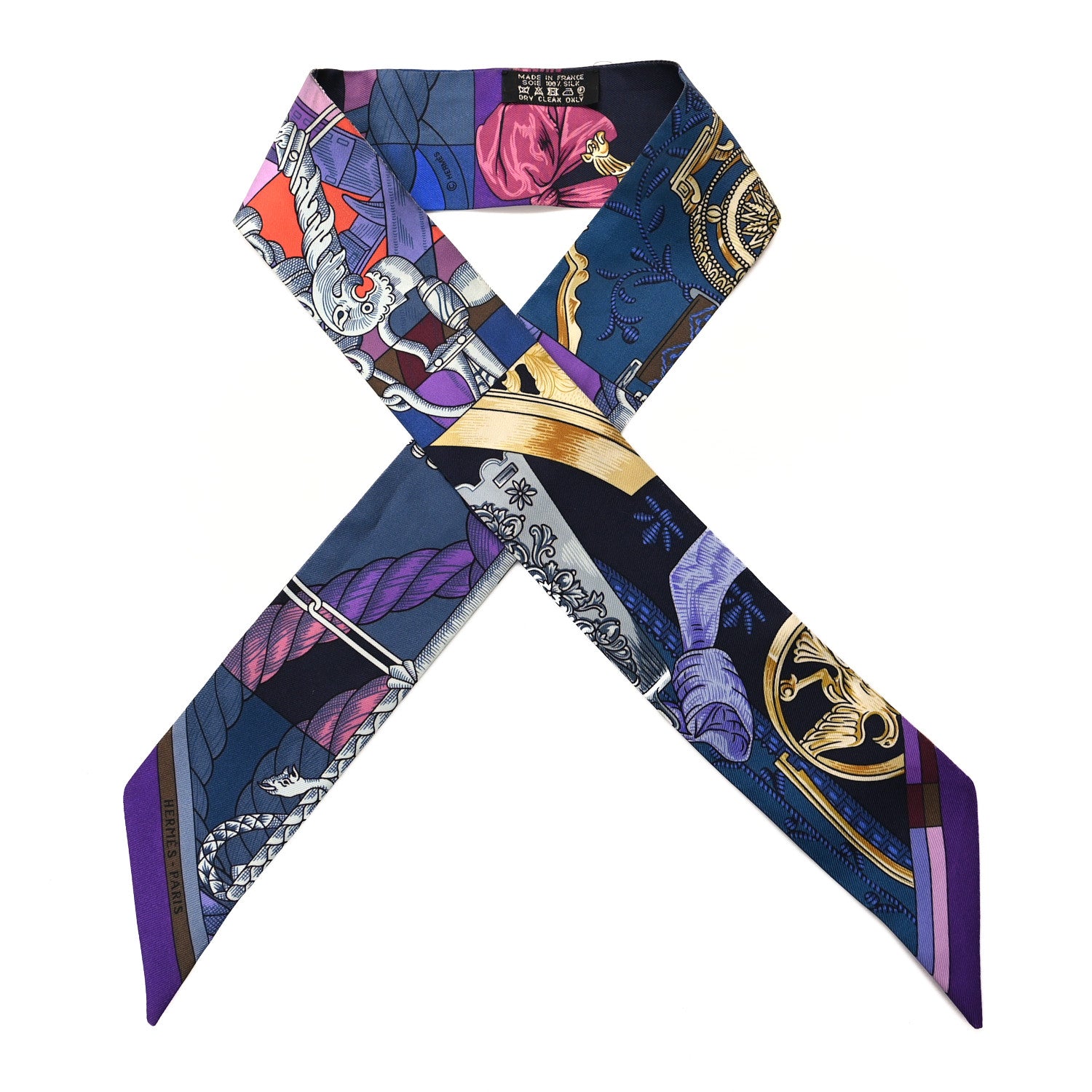 Hermes Silk Cavalleria D'Etriers Twilly Violet Bleu Rose 1 of 4