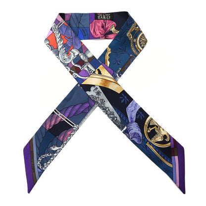 Hermes Silk Cavalleria D'Etriers Twilly Violet Bleu Rose 1 of 4