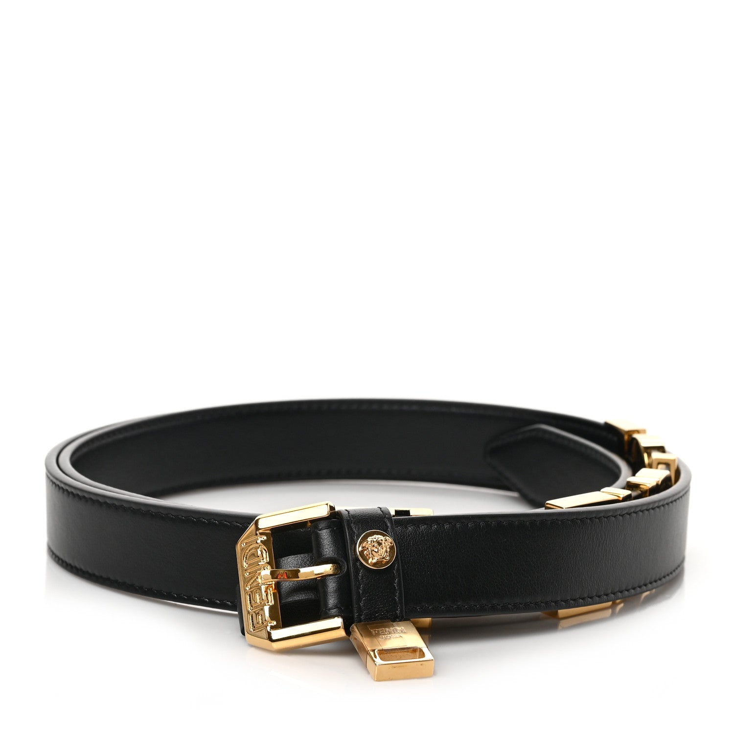 Versace X FENDI Calfskin Fendace Logo Belt 85 34 Black 1 of 4