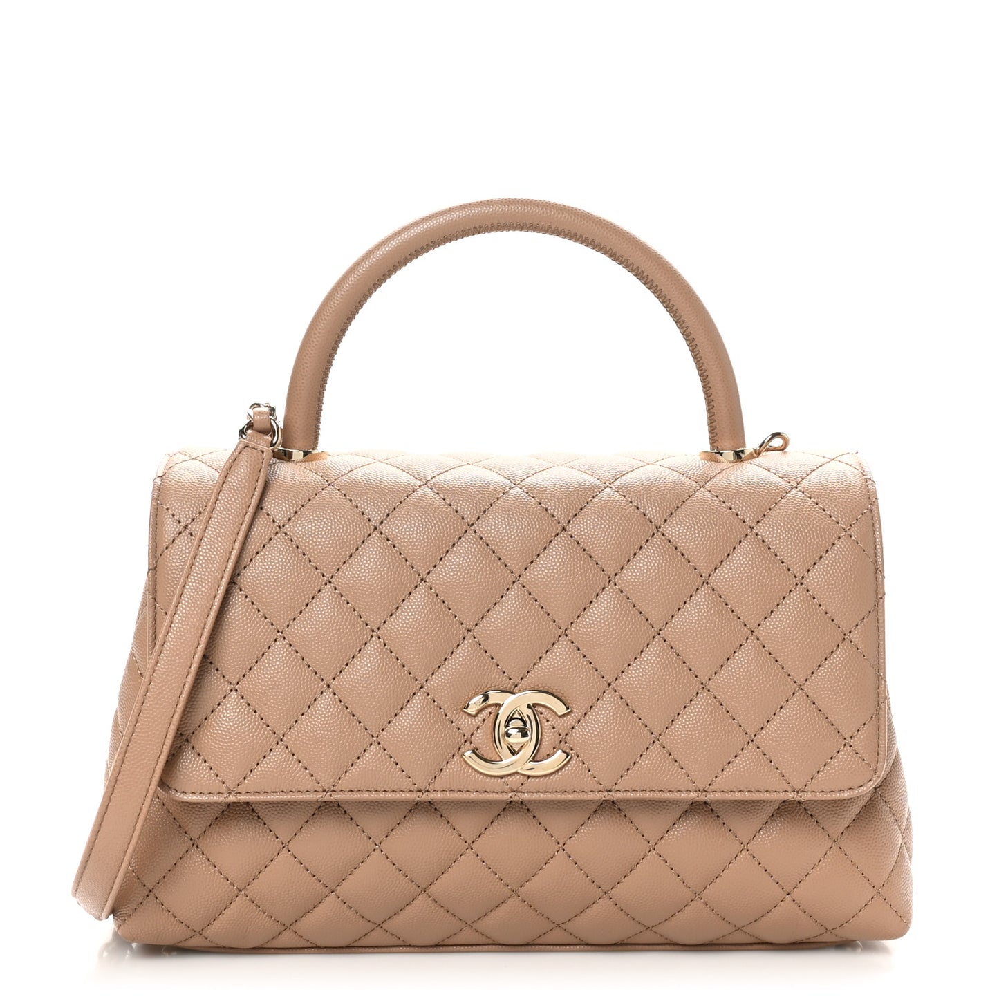 Caviar Quilted Small Coco Handle Flap Beige