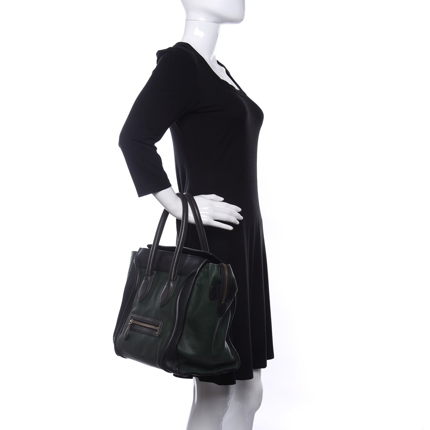 Satin Calfskin Mini Bi-Color Luggage Bottle Green Black