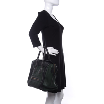 Celine Satin Calfskin Mini Bi-Color Luggage Bottle Green Black 2 of 10