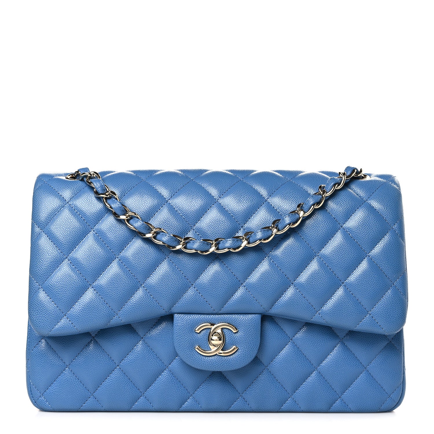 Chanel Caviar Quilted Jumbo Double Flap Blue 1 of 9