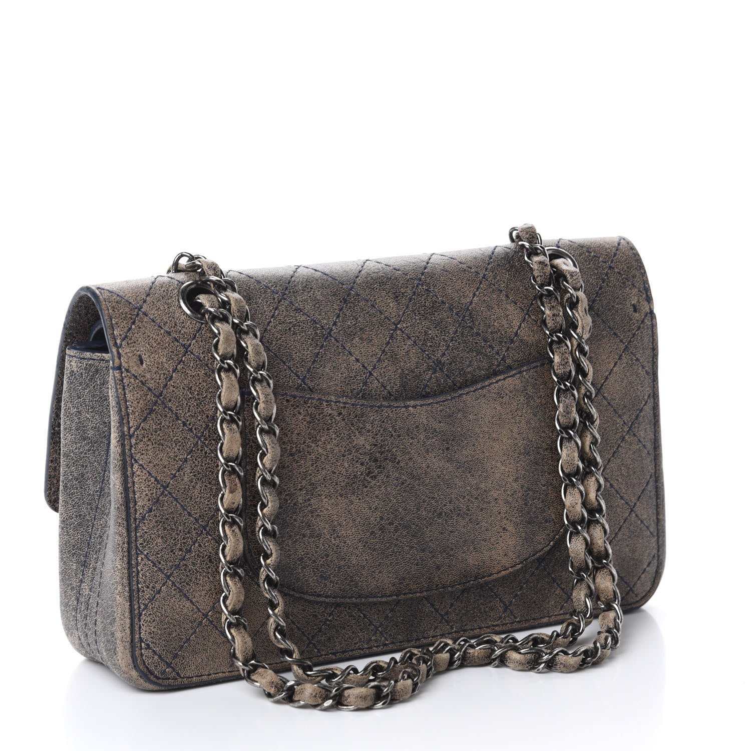 Chanel Calfskin Stitched Jumbo Double Flap Brown Blue 3 of 10