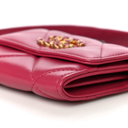 Chanel Lambskin Quilted Chanel 19 Flap Coin Purse With Chain Dark Pink 10 of 15