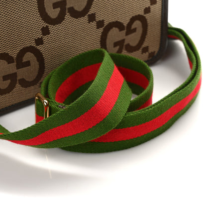 Gucci Monogram Jumbo GG Textured Dollar Calfskin Web Mini Crossbody Bag Camel Ebony New Acero 13 of 14
