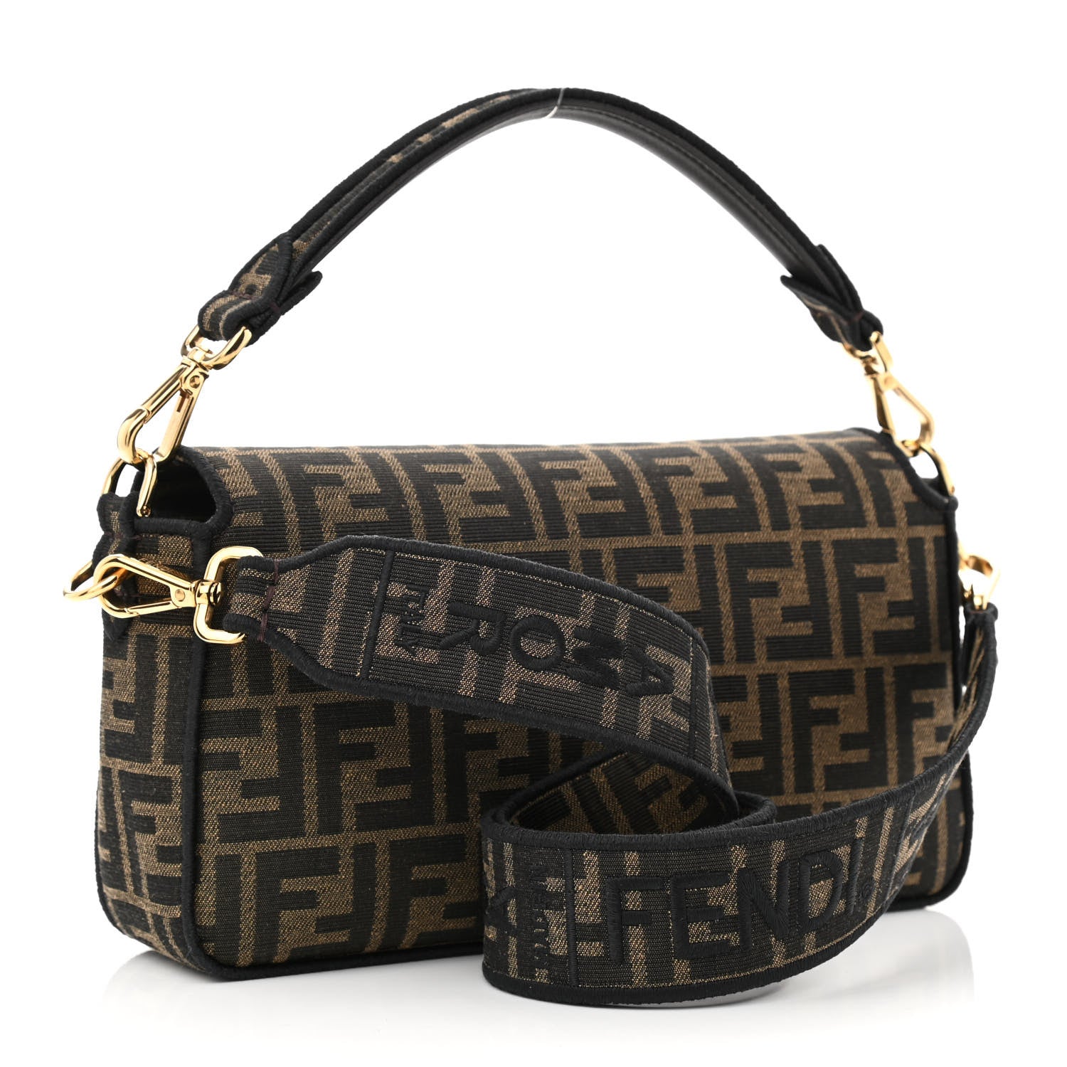 Fendi Fabric Jacquard FF 1974 Medium Baguette Tobacco Moro Black 3 of 10