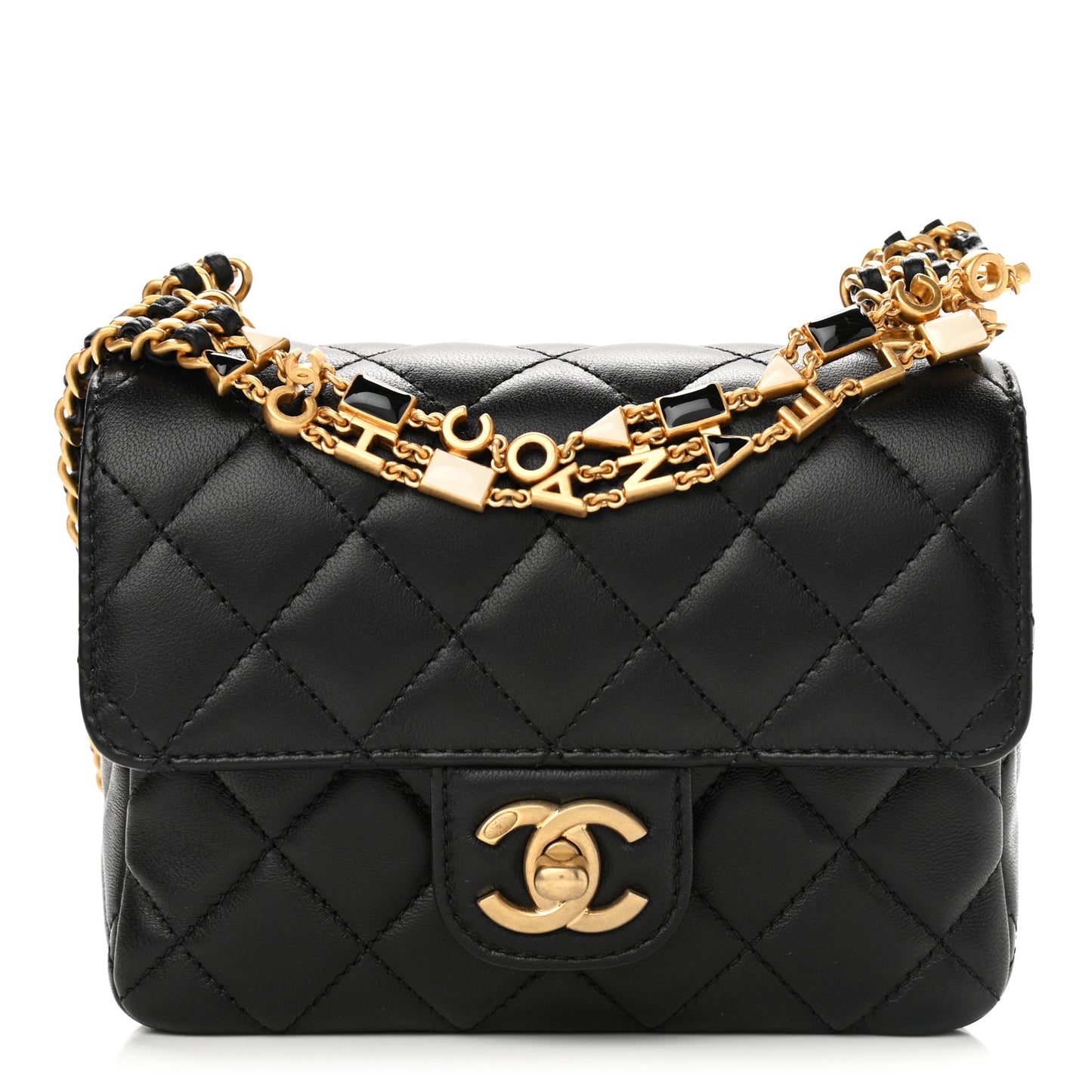 Lambskin Enamel Quilted Mini Flap Black