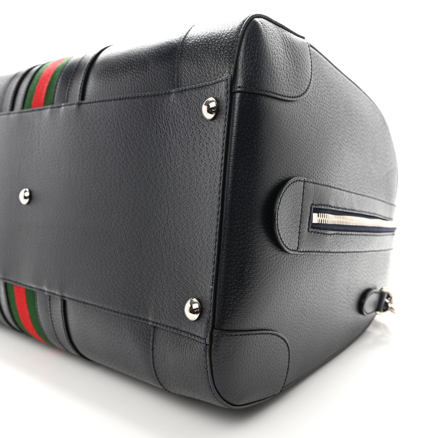 Gucci Textured Dollar Calfskin Web Large Savoy Duffle Bag Navy 8 of 9