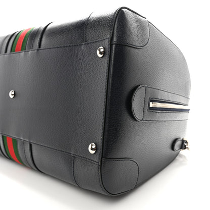 Gucci Textured Dollar Calfskin Web Large Savoy Duffle Bag Navy 8 of 9