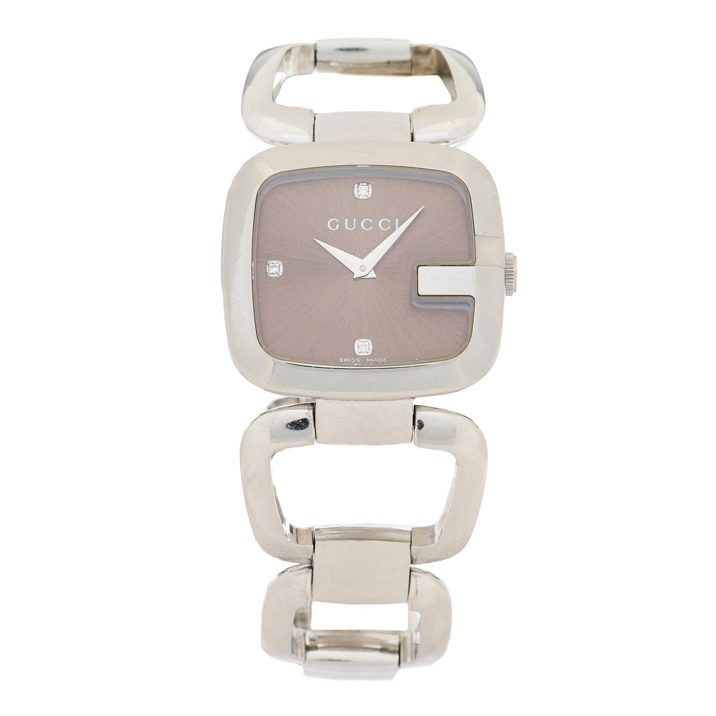 Stainless Steel Diamond 32mm G-Gucci Square Quartz Watch Brown