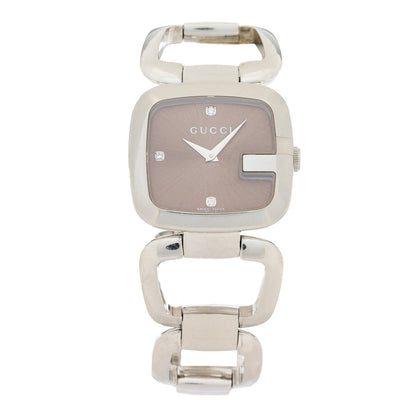 Gucci Stainless Steel Diamond 32mm G-Gucci Square Quartz Watch Brown 1 of 3