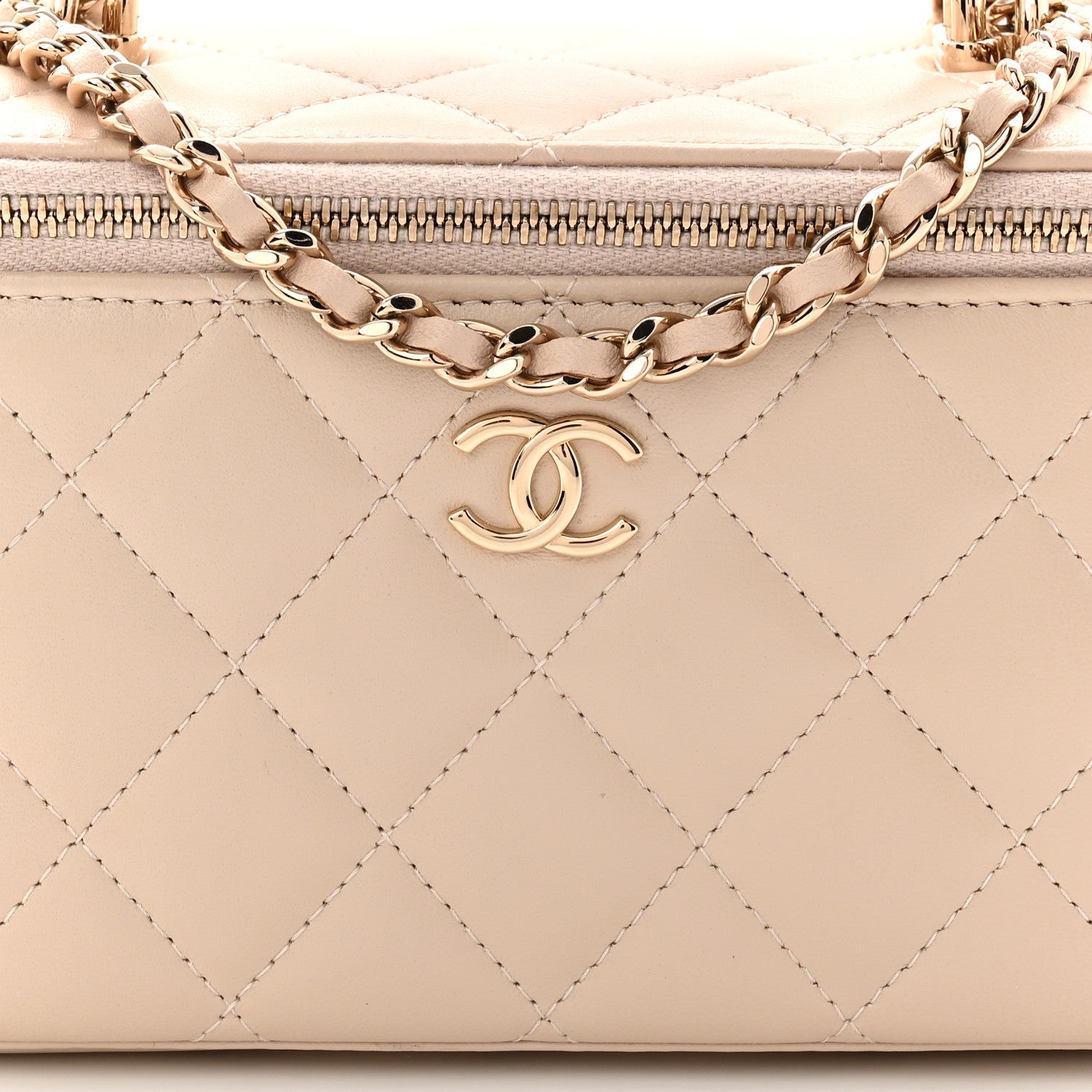 Chanel Lambskin Quilted Small Top Handle Vanity Case With Chain Ecru Dark Beige 8 of 11