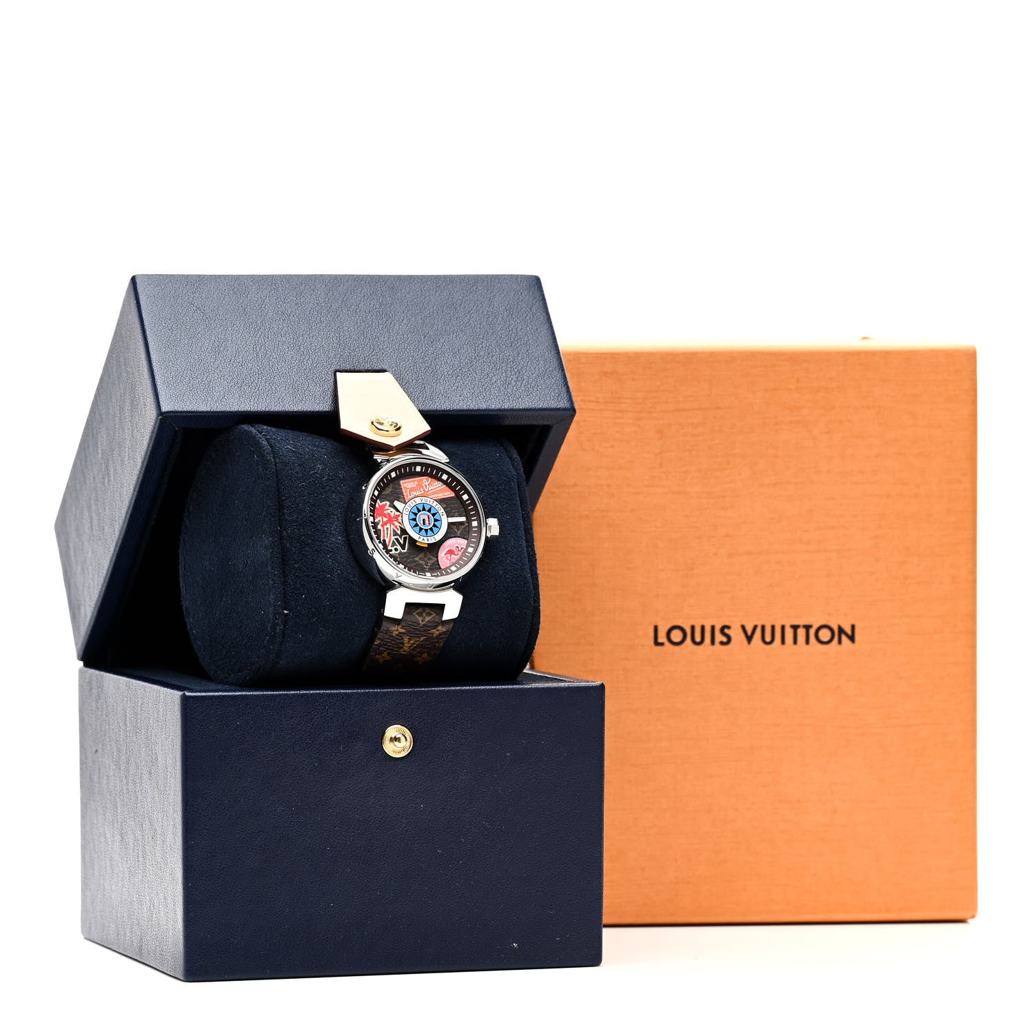 Louis Vuitton Stainless Steel Monogram 34mm Tambour World Tour Dial Quartz Watch 5 of 5