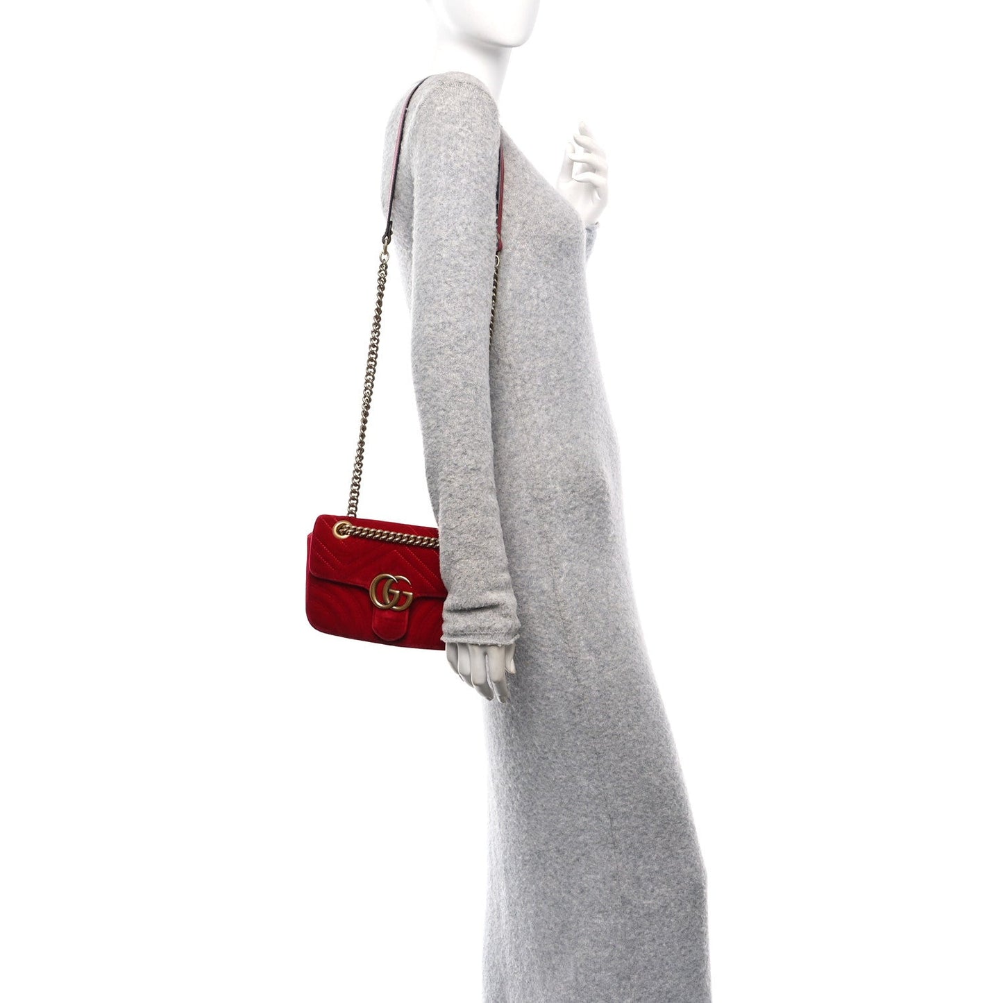 Velvet Matelasse Mini GG Marmont Shoulder Bag Hibiscus Red