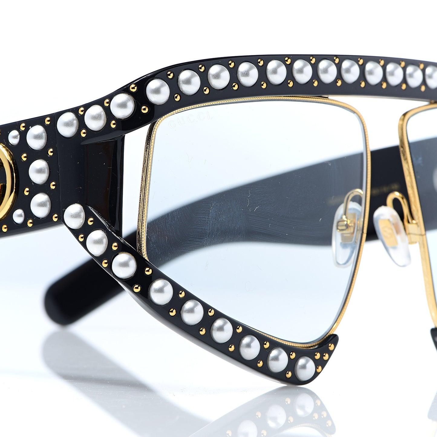 Acetate Pearl Rectangular Frame Sunglasses GG0234S Black