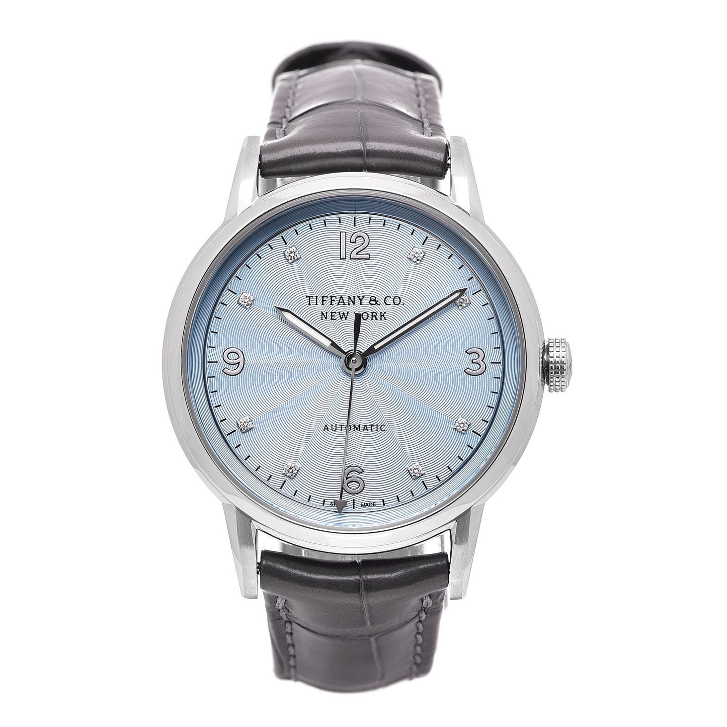 Stainless Steel Alligator Diamond 34mm CT60 3-Hand Automatic Watch Ice Blue