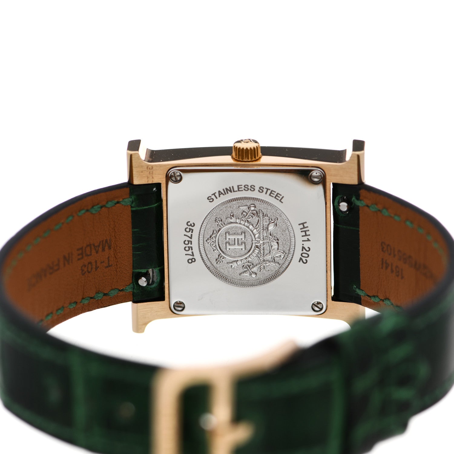 Hermes Stainless Steel Alligator Diamond Mother of Pearl 21mm Heure H Hour Quartz Watch Vert Moyen 4 of 6