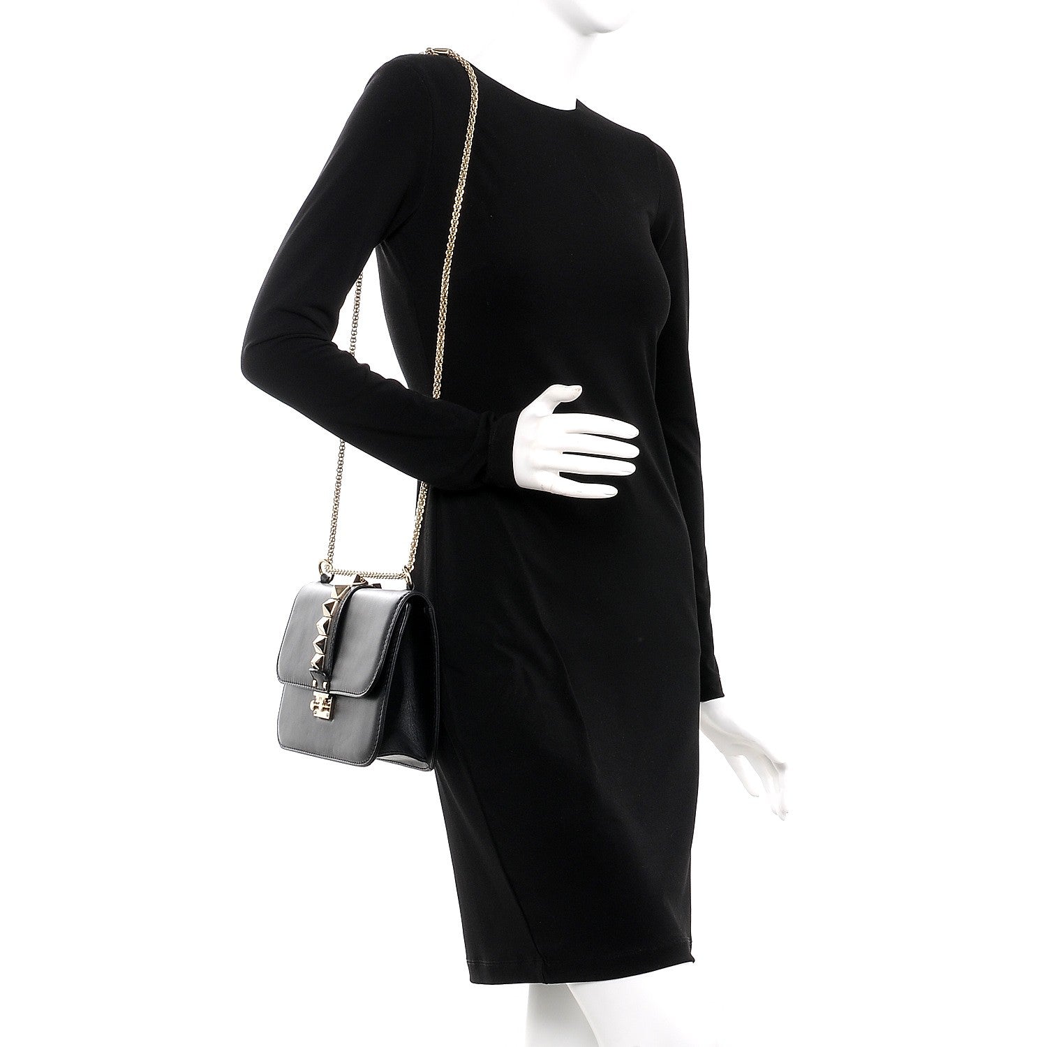 Valentino Garavani Vitello Medium Glam Lock Rockstud Flap Black 2 of 10