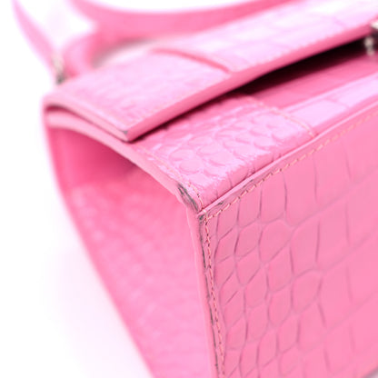 Balenciaga Shiny Calfskin Crocodile Embossed Small Hourglass Top Handle Bag Baby Pink 8 of 13