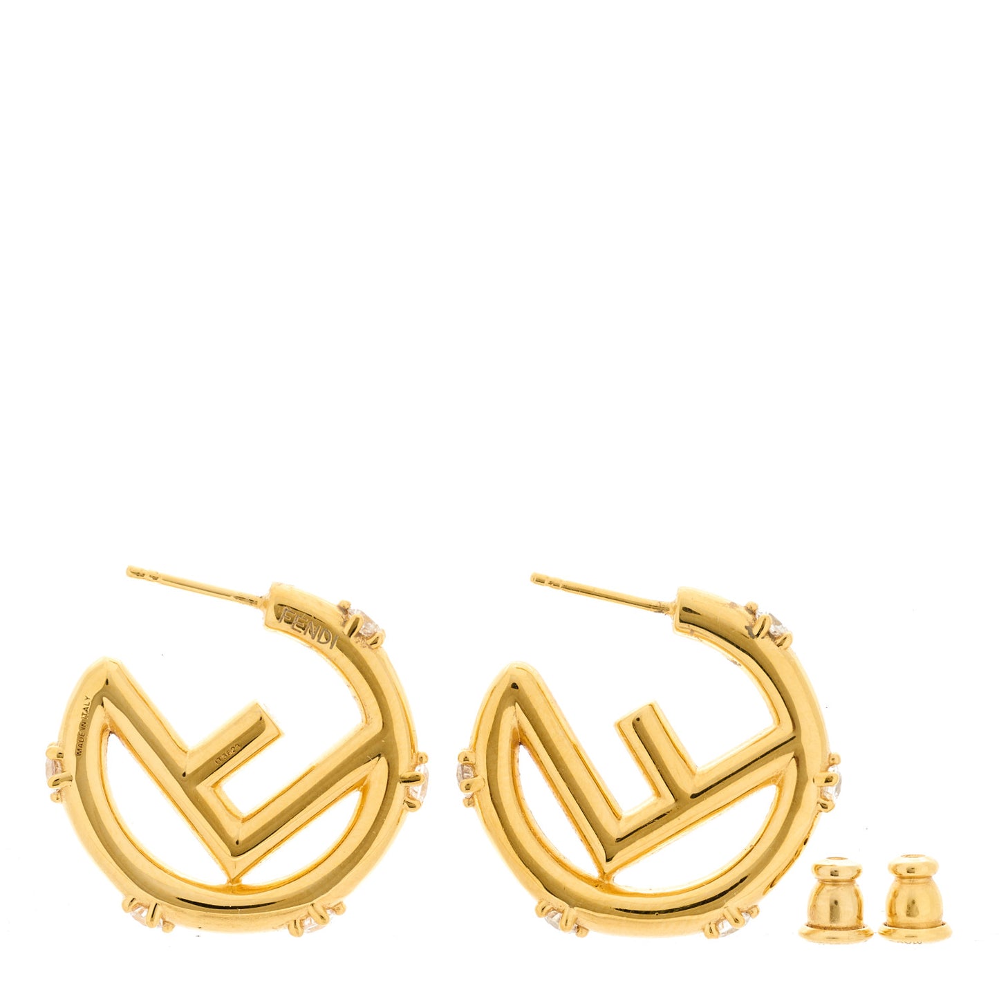 Metal Crystal F Hoop Earrings Soft Gold