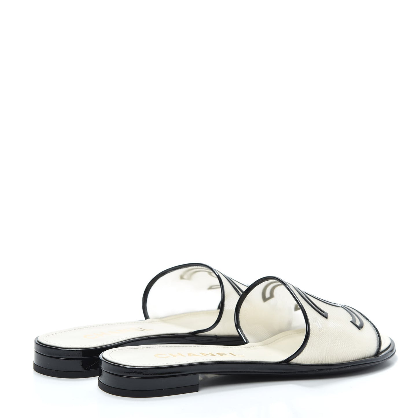 Mesh Patent Calfskin CC Sandal Mule 37 Black