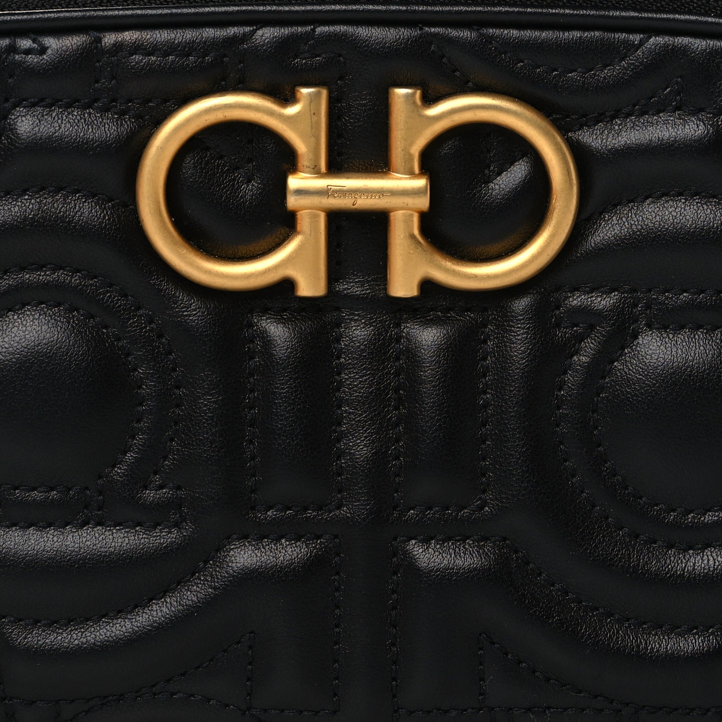 Calfskin Quilted Gancini Belt Bag Black