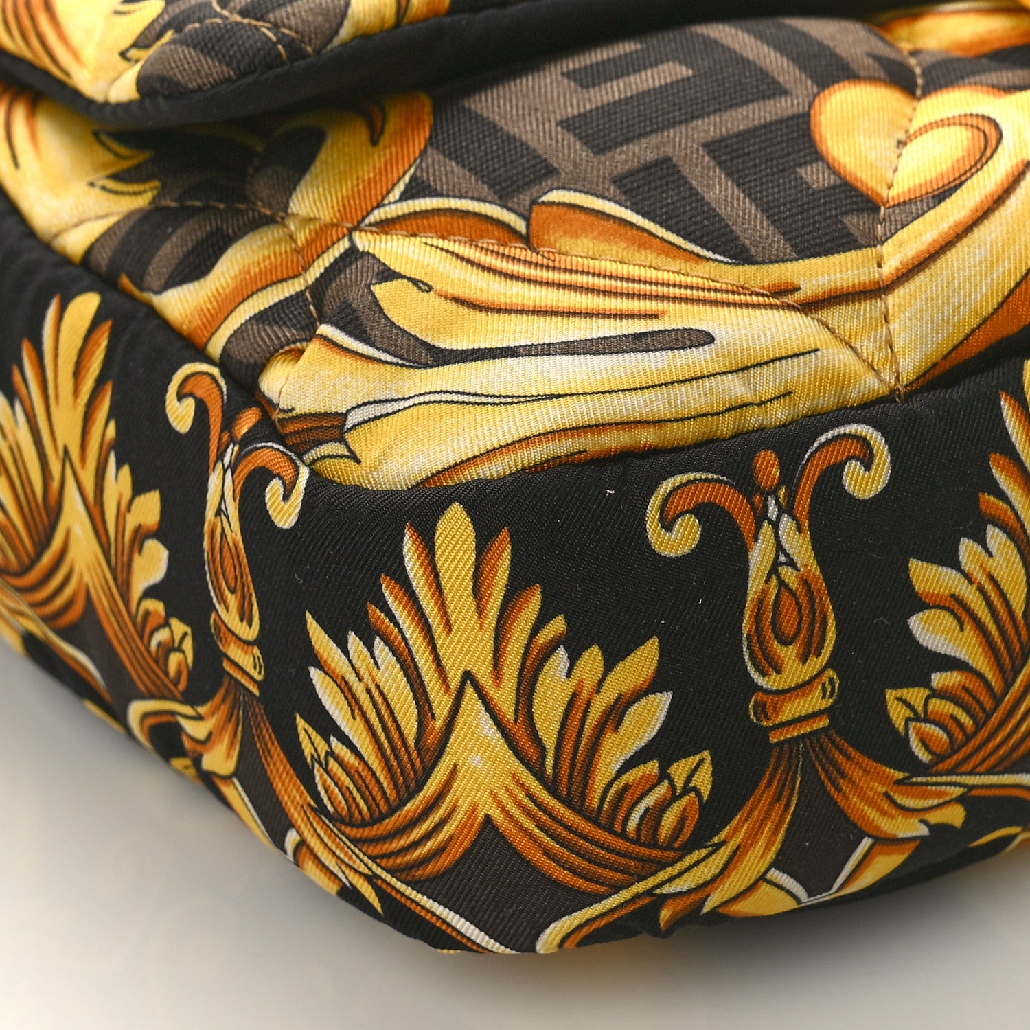 Fendi X VERSACE Silk Fendace FF Baroque Quilted Scarf Baguette Black Gold 7 of 8
