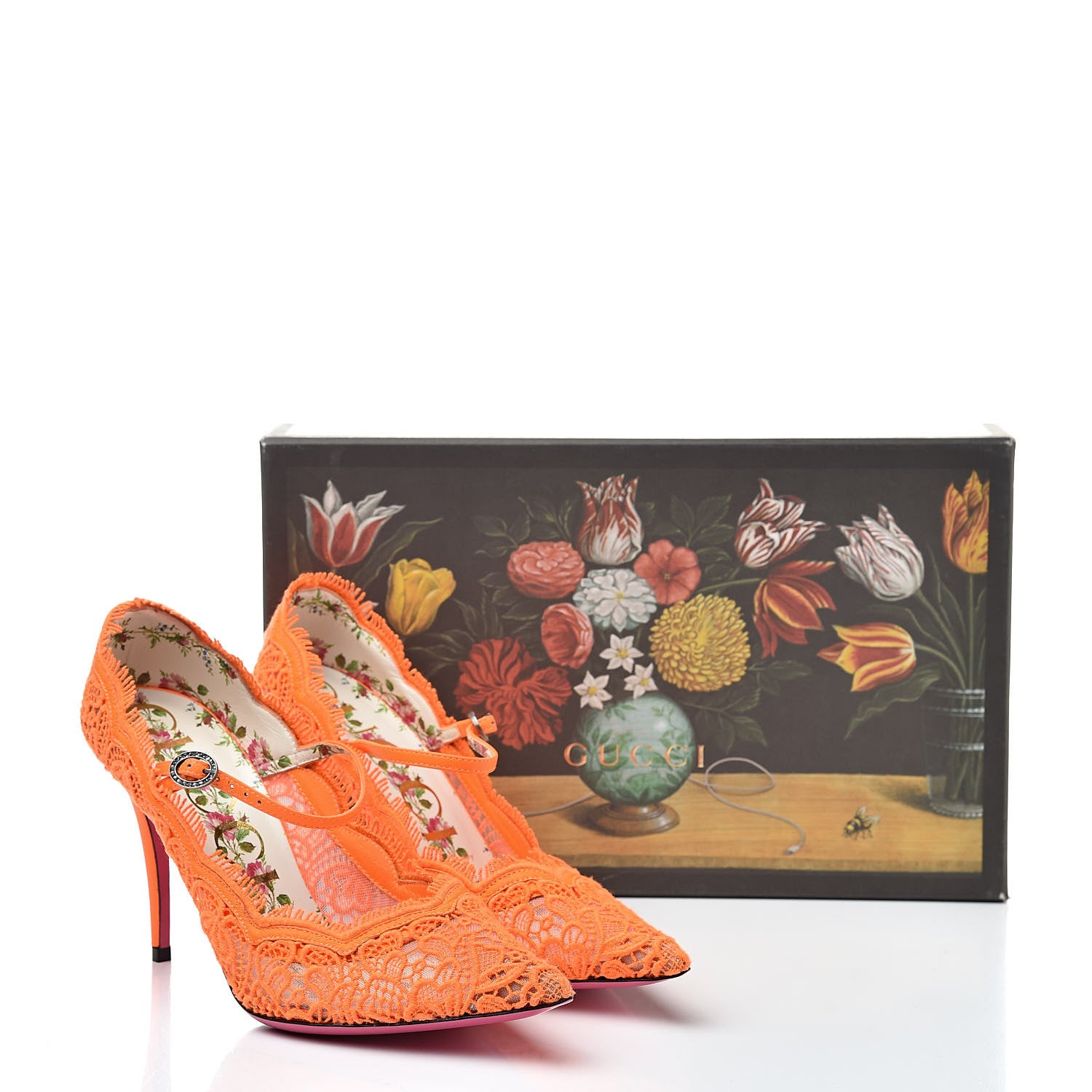 Gucci Lace Pizzo Venice Pumps 38.5 Orange Fluo 10 of 10