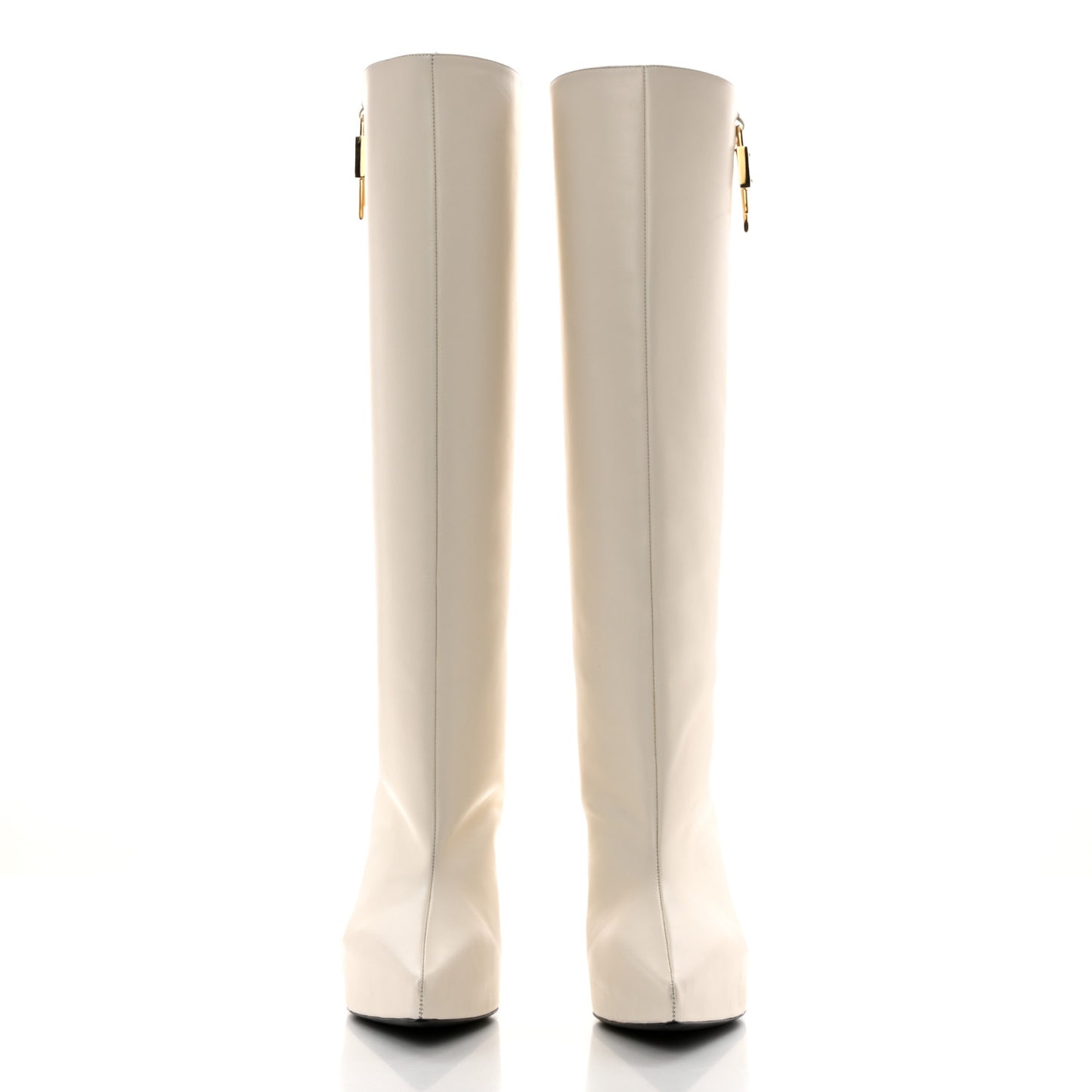 Calfskin G Lock 80 Wedge Knee High Boots 38.5 Ivory